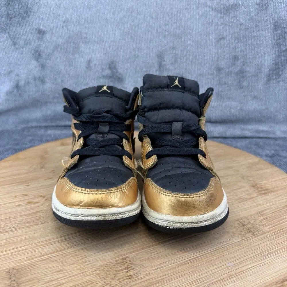 Nike Jordan 1 Shoes Boys Size 10C Gold Black Sneakers Toddler DR6969-071
